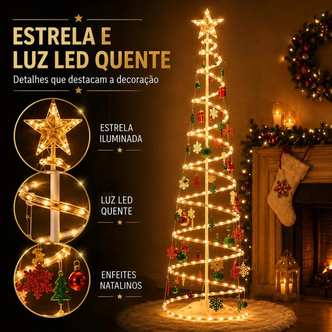 Detalhes da estrela iluminada e da espiral de LED quente