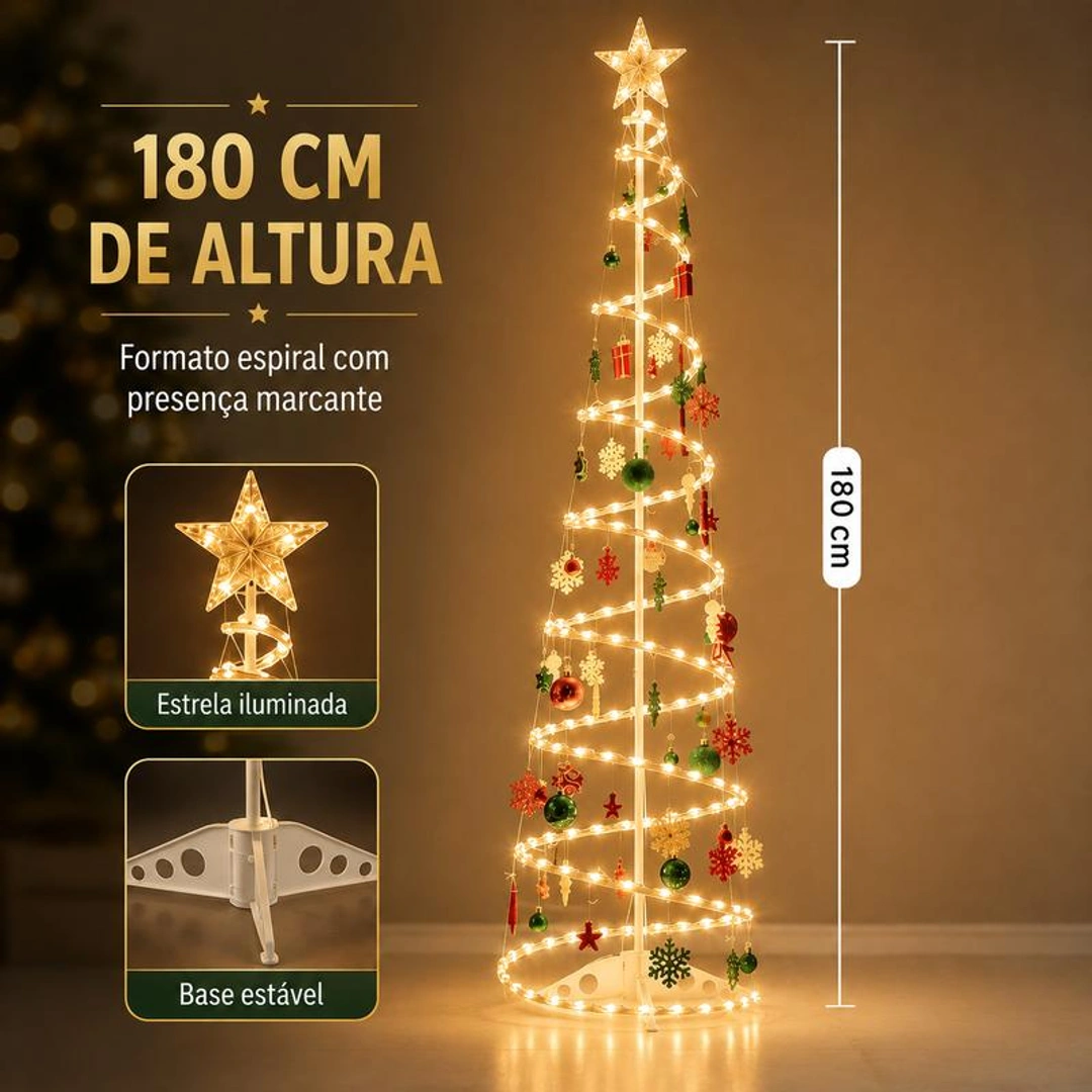 Medida de 180 cm e detalhes da estrela e base de apoio